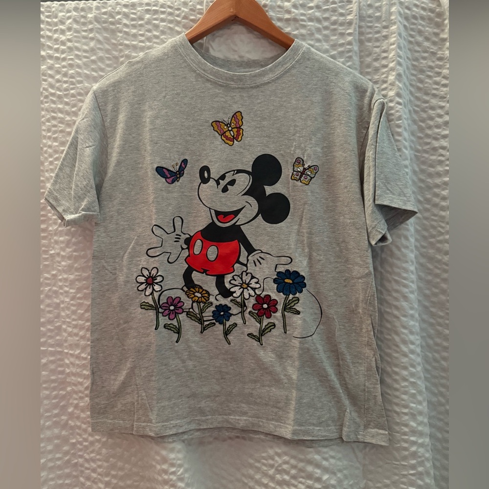 Disney Mickey Mouse Gray Embroidered T-Shirt